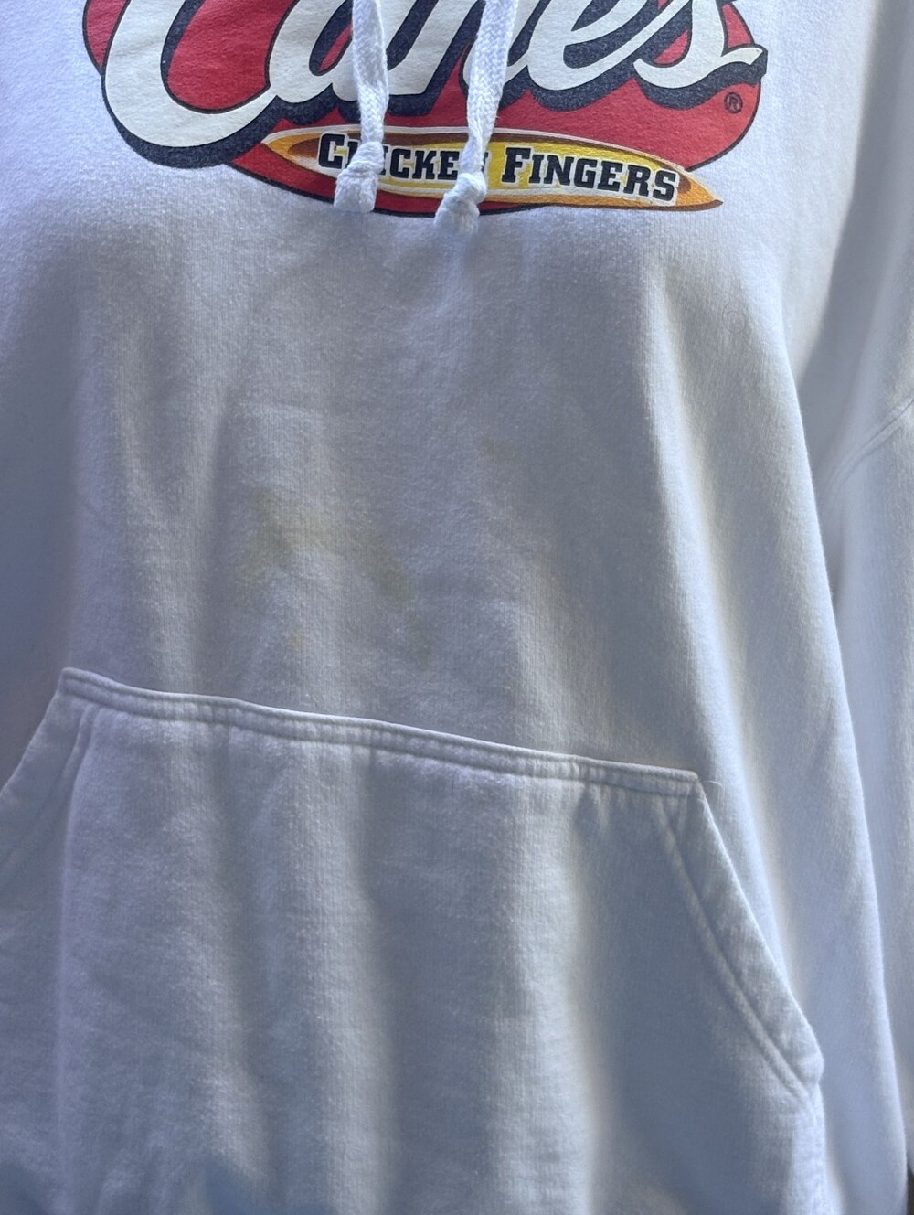 Kids White Hoodie with Cane's Chicken Fingers Logo